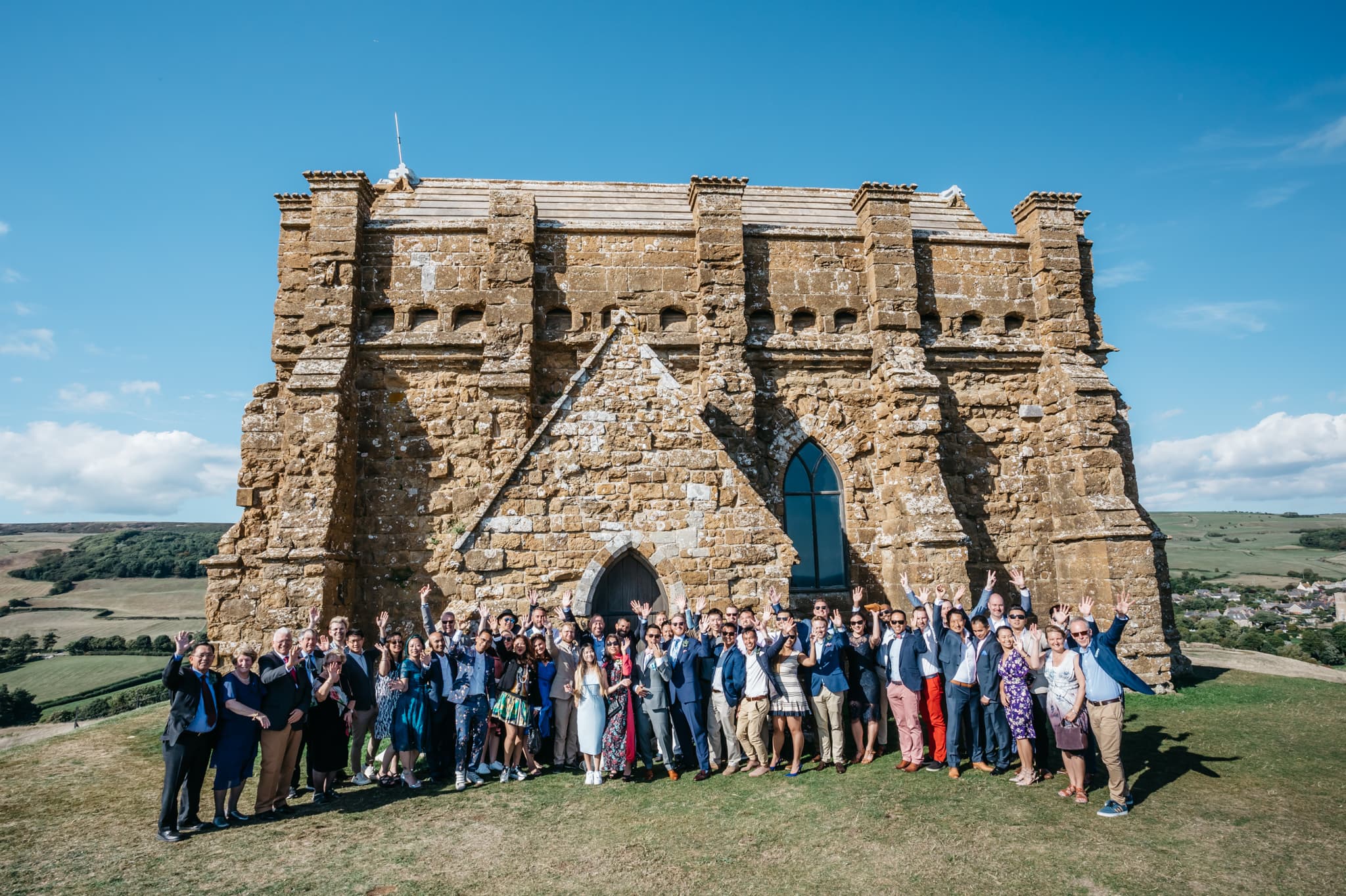 Wedding party at St Catherine's Chapel in Abbotsbury
